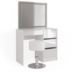 Vicco Schminktisch Sherry 90x75cm, Weiß, Frisiertisch mit Hocker + LED-Spiegel