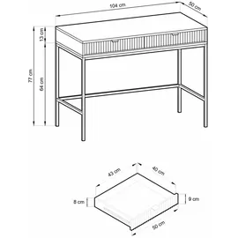 Selsey Vellore Schminktisch Schreibtisch mit Schubladen, Weiß mit geriffelten Fronten und schwarzen Metallbeinen, 104 cm breit