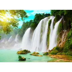 Fototapete PAPERMOON "Ban Gioc Vietnam Waterfall", bunt (mehrfarbig), B:5m L:2,8m, Vlies, Tapeten