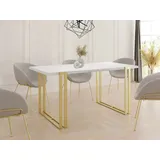 WFL GROUP Esstisch Stella ausziehbar rechteckig loft mit goldenen Metallbeinen (MADE IN EU, erhältlich in 3 Größen – 120/140/160 cm ausziehbar auf 220/240/260 cm), platzsparender Tisch in Holzoptik für Küche, Esszimmer oder Wohnzimmer weiß 140.00 cm x 76.00 cm x 80.00 cm