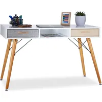 Relaxdays Schreibtisch weiß rechteckig, 4-Fuß-Gestell braun 125,0 x 60,0 cm