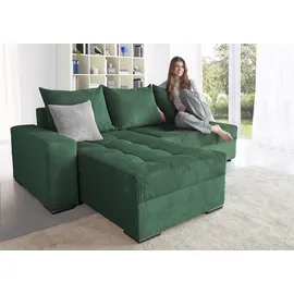 Collection AB Ecksofa Josy L-Form Cord 2-Sitzer Flaschengrün