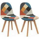 Idmarket - Set aus 2 skandinavischen Stühlen sara mit Patchworkmuster in mehreren Farben