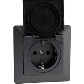 ChiliTec MILOS Schutzkontakt-Steckdose IP44, 250V/ 16A, inkl. Rahmen, UP, Anthrazit, 2 Stk