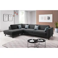 Ecksofa INOSIGN "Laurentia, L-Form", schwarz (anthrazit, zierkissen grau), B:294cm H:83cm T:203cm, Luxus-Microfaser (100% Polyester);Samt (100% Polyester), Sofas, Ecksofa, mit 4 Zierkissen, Ottomane links oder rechts bestellbar