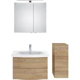 Saphir Badmöbel-Set »6005 Sprint 3-teilig, Keramik-Waschtisch mit LED-Spiegelschrank«, (4 St.), Unterschrank, inkl. Türdämpfer, 3 Türen, 3 Schubladen, Bad-Set, braun