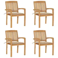 VidaXL Stapelbare Gartenstühle mit Kissen 4 Stk. Massivholz Teak