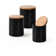 MiaMio - Set Vorratsdosen Keramik mit luftdichtem Holzdeckel