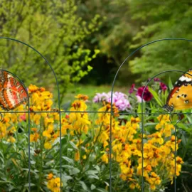 Relaxdays Beetzaun, 5-teilige Beetumrandung für Garten, Dekozaun aus Metall, zum Stecken, HxB: 62 x 244 cm, grün
