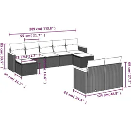vidaXL Gartensofa-Set 9-tlg. grau Polyrattan