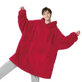 BEDSURE Hoodie Decke mit Ärmeln Übergroßer - Tragbare Decke zum Anziehen Erwachsene Rot, xxl Kuschelpullover 107x90 cm, Warm Kuscheldecke mit Ärmeln weich Ärmeldecke als Geschenke für Herren Damen