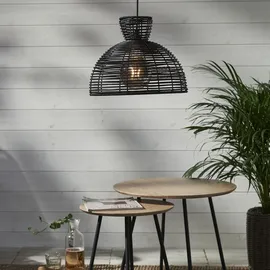 StarTrading STAR Trading Runder Lampenschirm rund wetterfest Rattanoptik f. E27 Fassungen 37cm schwarz