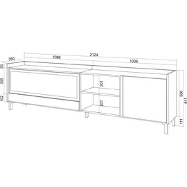 SKRAUT HOME Lowboard 212x61x35 cm Dunkelbraun/Schwarz Holzwerkstoff
