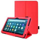 TECHGEAR Neue Amazon Fire HD 8, HD 8 Plus, Kinder, 2024/2022/2020 14. 12. 10. Generation Hülle - PU Leder Slim Hülle mit Ständer und Handschlaufe Schutzhülle Tasche - Rot