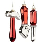 BRUBAKER Werkzeug Set - 3er Set Weihnachtskugeln - Schraubendreher, Hammer und Schraubenschlüssel - 12 cm Werkzeug Baumkugeln - Rot