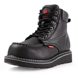 SUREWAY 15,2 cm lange Herren-Arbeitsstiefel aus robustem Stahl/Verbundwerkstoff/weicher Zehenbereich, bequem und langlebig, Goodyear-Welt, Vollnarbenleder, öl-/rutschfest, Keilabsatz - 44 EU