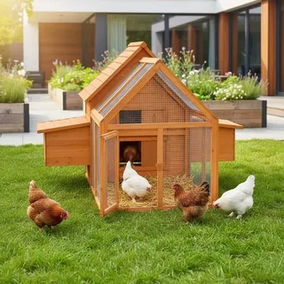 Mucola Hühnerstall Hühnerhaus Stall Kleintier Hühner Hase Huhn Gehege Haus Hasenstall Hühnervoliere Geflügelstall Hühnerkäfig - Braun