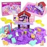 Ulikey Sandbox Set, Geschenke für Mädchen Tierpflege Spielzeug Magic Spielsand Koffer mit 1kg Knetsand, Miniatur-Hauskatzen Sensorisch Sandspielzeug, Kreatives Indoor-Sandspiel für Kinder