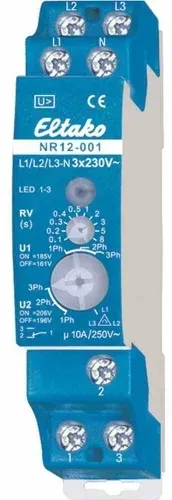 Eltako Phasenwächter, 230V, min.Rück=0,1s, max.Rück=8s, Funktion Phasenfolgeüberwachung, Funktion Phasenausfallerkennung, Funktion Unterspannungserkennun