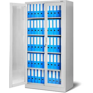 Jan Nowak Aktenschrank C012 Glasvitrine Büroschrank Universalschrank Flügeltürschrank Stahlblech Pulverbeschichtung abschließbar 185 cm x 90 cm x 40 cm (Grau)