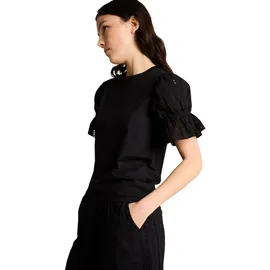 Tom Tailor Denim Damen T-Shirt mit Lochstickereien Schwarz L