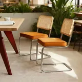 Stuhl Esszimmerstuhl Stapelbar Rattan Samt Orange Okmyhome