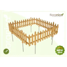 Pemicont Floranica Steckzaun Gartenzaun Kiefer 1 stk 20 x 100 cm Natur Metallstäben Begrenzungszaun Dekorative Beeteinfassung Beetumrandung