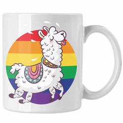 Trendation Tasse Trendation – Regenbogen Tasse Geschenk LGBT Schwule Lesben Transgender Grafik Pride Tolles Llama weiß