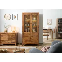 MASSIVMOEBEL24.DE Vitrine Sheesham 100x45x200 braun lackiert ANCONA #135