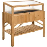 Tectake tectake® Hochbeet, mit Ablage und Frühbeet-Aufsatz, Hohlkammerplatten und arretierbares Dach, Füllmenge 130 l, 119 x 57 x 124 cm,