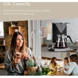 BEEM Kaffeebereiter Set Pour Over Beton 500ml Schwarz/Edelstahl