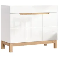 Lomadox - Waschtischunterschrank 100 cm SOLNA-56 weiß mit Wotaneiche,