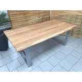 Esstisch Wildeiche Massiv Baumkantentisch 200x100cm Metallfüße U-Gestell Silber