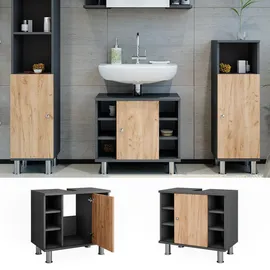 Vicco Waschbeckenunterschrank Fynn Anthrazit/Goldkraft Eiche, 60 x 54 cm mit 6 Ablage