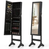 COSTWAY Schmuckschrank mit Spiegel abschließbar Spiegelschrank 40x36x156cm schwarz