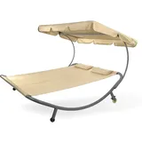 Doppelliege Gartenliege Relaxliege Freizeitliege Palma Beige mit Sonnendach