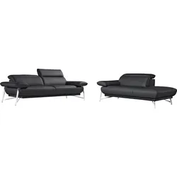 Polstergarnitur EGOITALIANO "Anais, Design mit hohem Sitzkomfort für mehr Bequemlichkeit", schwarz, Leder BULL, Ottomane Armlehne links, Sitzmöbel-Sets, Set: bestehend aus Sofa und Ottomane, inkl. Kopfteilverstellung