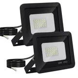 Mille Lucciole 2 Stück 20W LED Strahler Außen,2000LM Superhell Außenstrahler IP65 Wasserdicht Fluter 6500K Kaltweiß Scheinwerfer,LED Strahler für Hinterhof,Garage,Garten,Keine Bewegungsmelder【Schwarz】