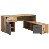 VCM Winkelschreibtisch Mason Eiche Grau