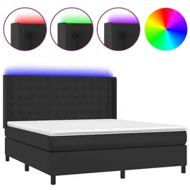 vidaXL Boxspringbett mit Matratze & LED Schwarz 160x200 cm Kunstleder