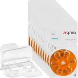 60 Siemens Signia Hörgerätebatterien PR48 orange 13 + Transportbox f. 2 Zellen