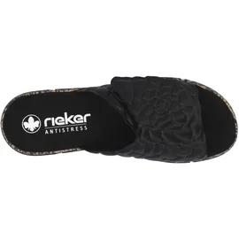 Rieker Pantolette RIEKER, Damen, Gr. 42, schwarz, Lederimitat, unifarben, Schuhe Pantolette, Sommerschuh, Klettschuh, Hausschuh, Plateau, mit Klettverschluss, Topseller