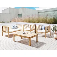 Beliani Gartenmöbel Set 4-Teilig Hellbraun Akazienholz 4-Sitzer mit Auflagen Cremeweiß Modern 1 Sofa 2 Sessel und 1 Couchtisch Terrasse Outdoor - Hellbraun/Weiß
