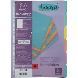 Exacompta 7706E 25x Register A4 Colorspan 400g/m2, 6 Positionen, Aquarel - Farben sortiert