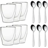 Feelino DUOS doppelwandiges Glas 80 ml Thermofunktion inkl. Edelstahl-Löffel Transparent