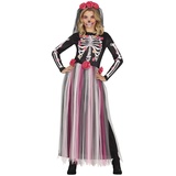 Fiestas Guirca Rosen Skelett Tag der Toten Kostüm – Langes Kleid mit Blumen Schleier Halloween Kostüm Erwachsene Damen Größe 40-42 L
