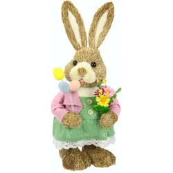 Dekoobjekt I.GE.A. "Häsin", rosa, B:17cm H:40cm, sonstige Fasern, Kunststoff, Polyester, Dekofiguren, Mit Eier aus Bast Hase Osterhasen Frühling Figur Oster Frühling