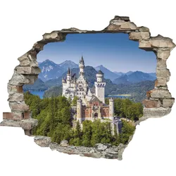 Wandtattoo QUEENCE "Schloss", bunt, T:0,1cm, Wandtattoos, Wandsticker, Wandbild, selbstklebend, 3D, Wanddurchbruch