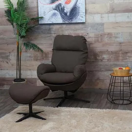 Mendler Relaxsessel HWC-L12 Stoff/Textil 75 x 90 x 90 cm Braun mit Hocker