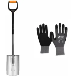 Fiskars-Set Xact Gärtnerspaten, rund M inklusive Gartenhandschuhe